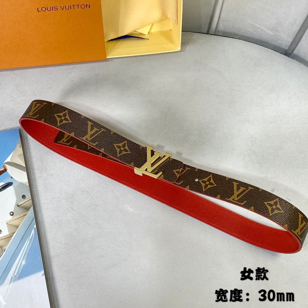 LOUIS VUITTON LV FLOWERGRAM 30MM REVERSIBLE BELT IN CHERRY RED CALFSKIN GOLD HARDWARE