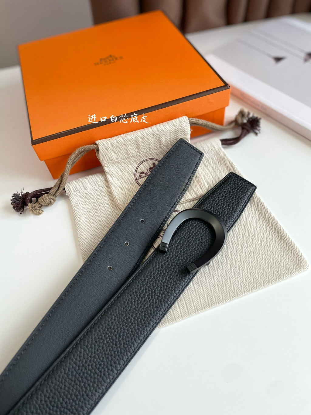 HERMES LUCK BELT BUCKLE & REVERSIBLE BLACK LEATHER STRAP 38MM