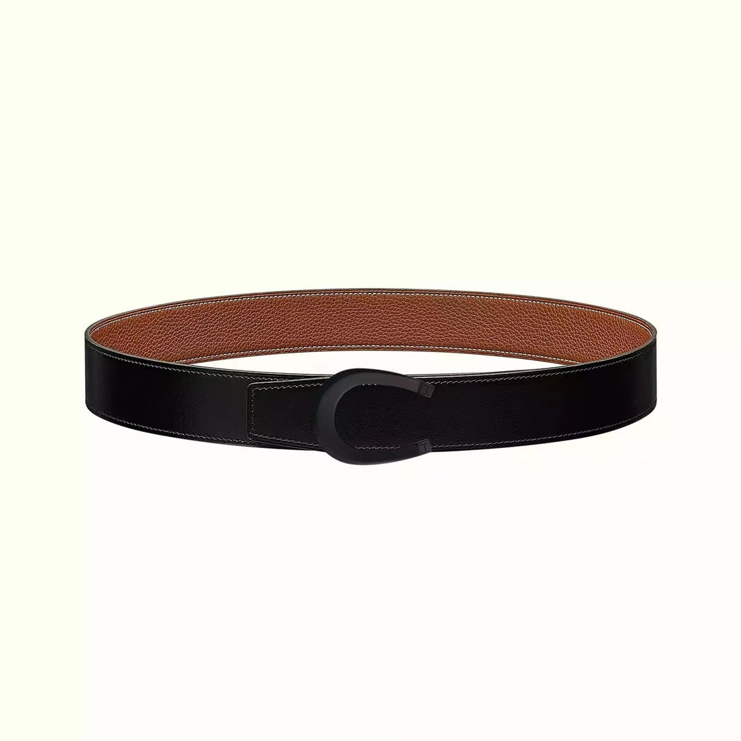 HERMES LUCK BELT BUCKLE & REVERSIBLE GINGER ORANGE LEATHER STRAP 38MM BLACK HARDWARE