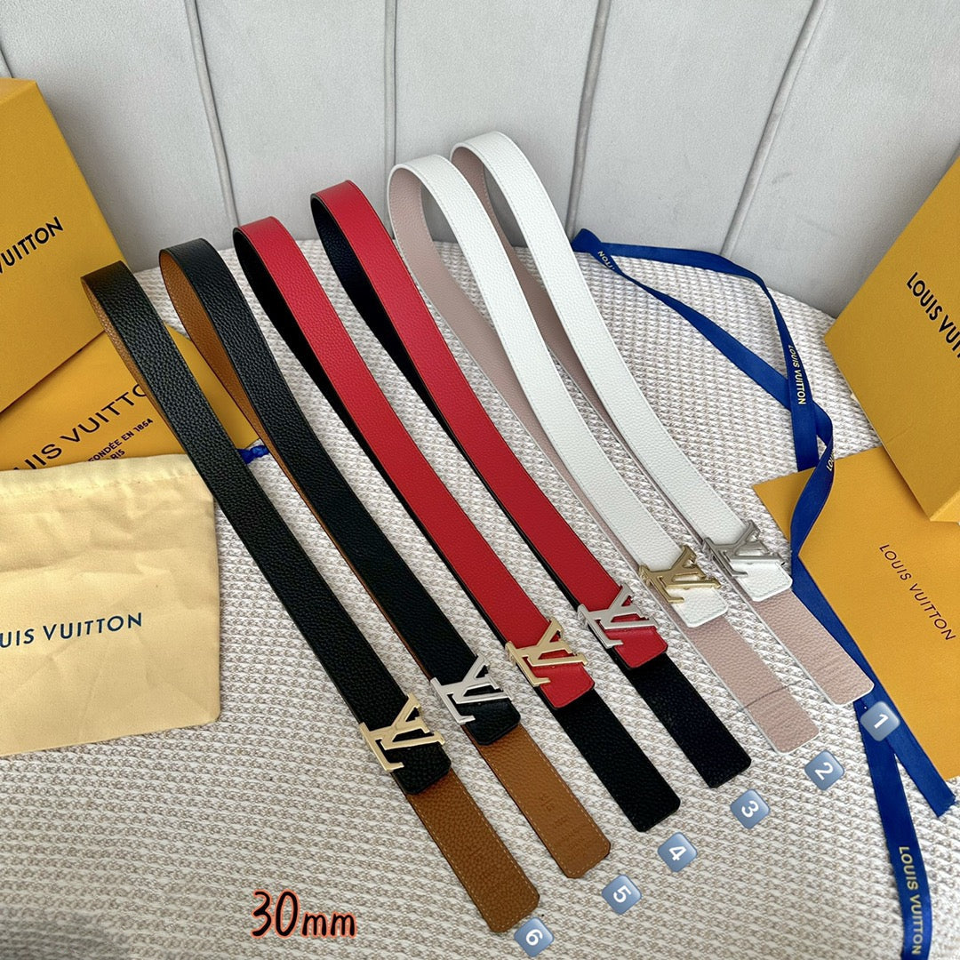 LOUIS VUITTON LV Initiales 30mm Reversible Belt Silver Buckle Pink White Leather
