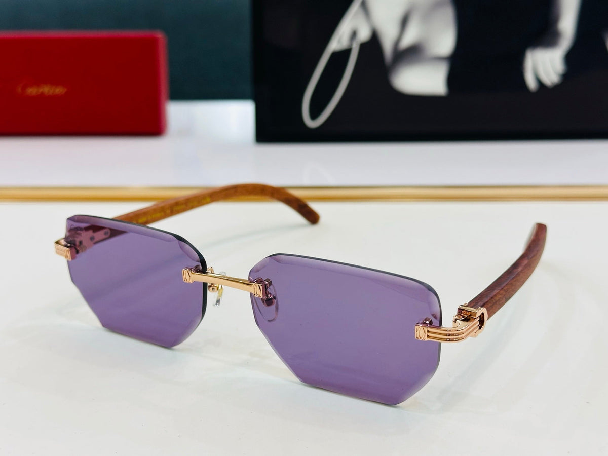 CARTIER PREMIÈRE RECTANGULAR FRAME SUNGLASSES CT0620S IN METAL AND WOODEN