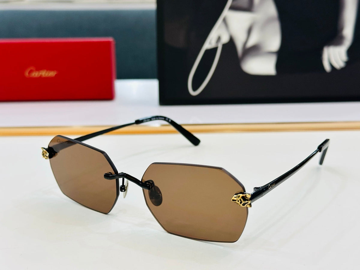 CARTIER PANTHÈRE RIMLESS GEOMETRIC FRAME SUNGLASSES CT0504S IN METAL