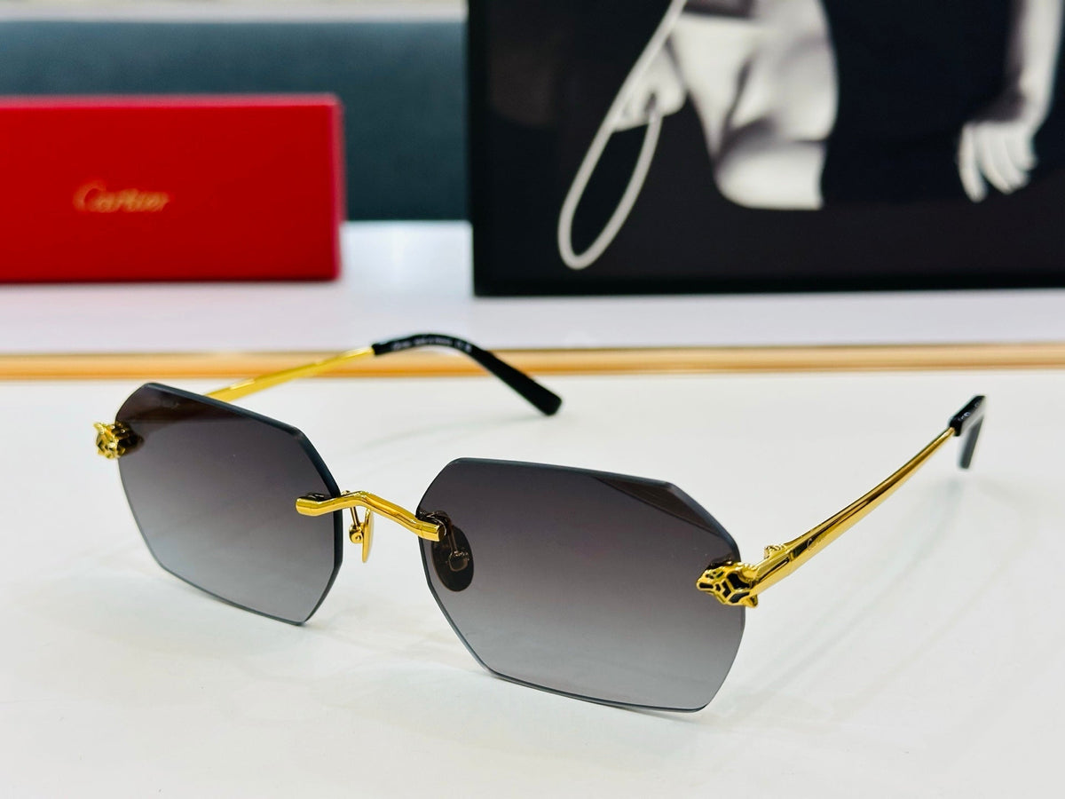 CARTIER PANTHÈRE RIMLESS GEOMETRIC FRAME SUNGLASSES CT0504S IN METAL