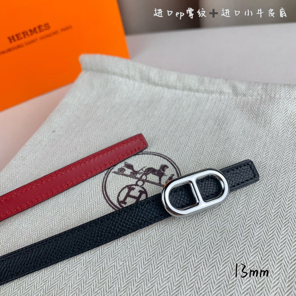 HERMES MAILLON H BELT BUCKLE & REVERSIBLE BLACK LEATHER STRAP 13 MM SILVER HARDWARE