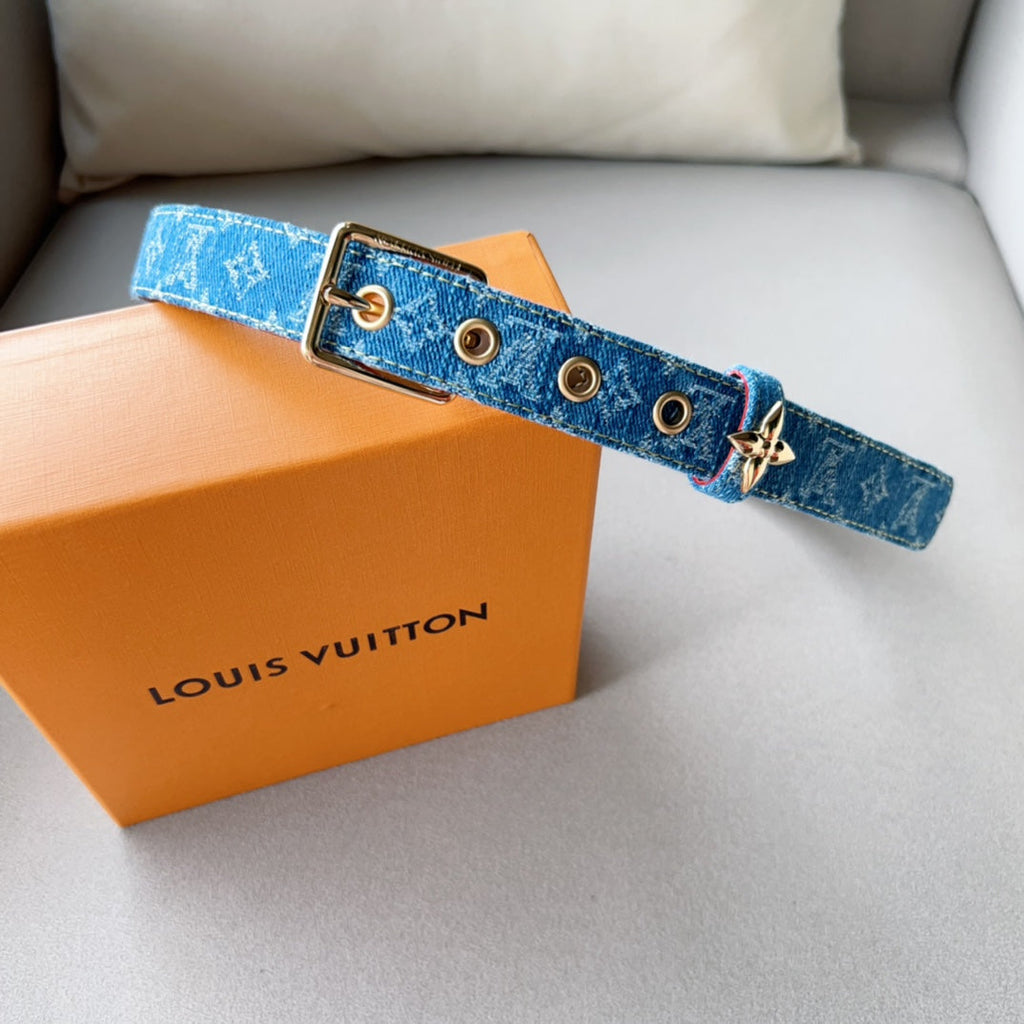 LOUIS VUITTON LV FLOWERGRAM ARDILLON 30MM BELT LIGHT BLUE MONOGRAM DENIM GOLD HARDWARE