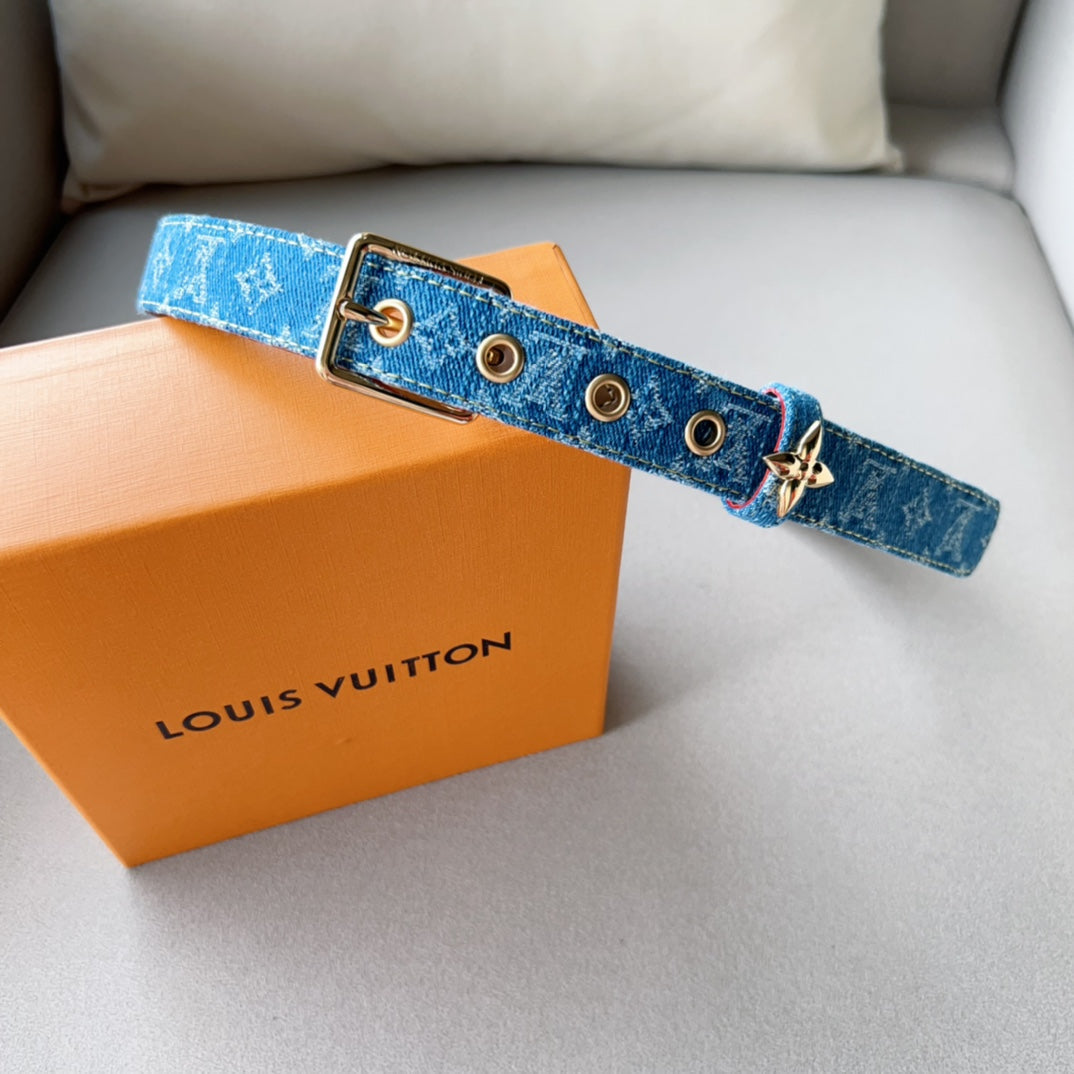 LOUIS VUITTON LV FLOWERGRAM ARDILLON 30MM BELT LIGHT BLUE MONOGRAM DENIM GOLD HARDWARE