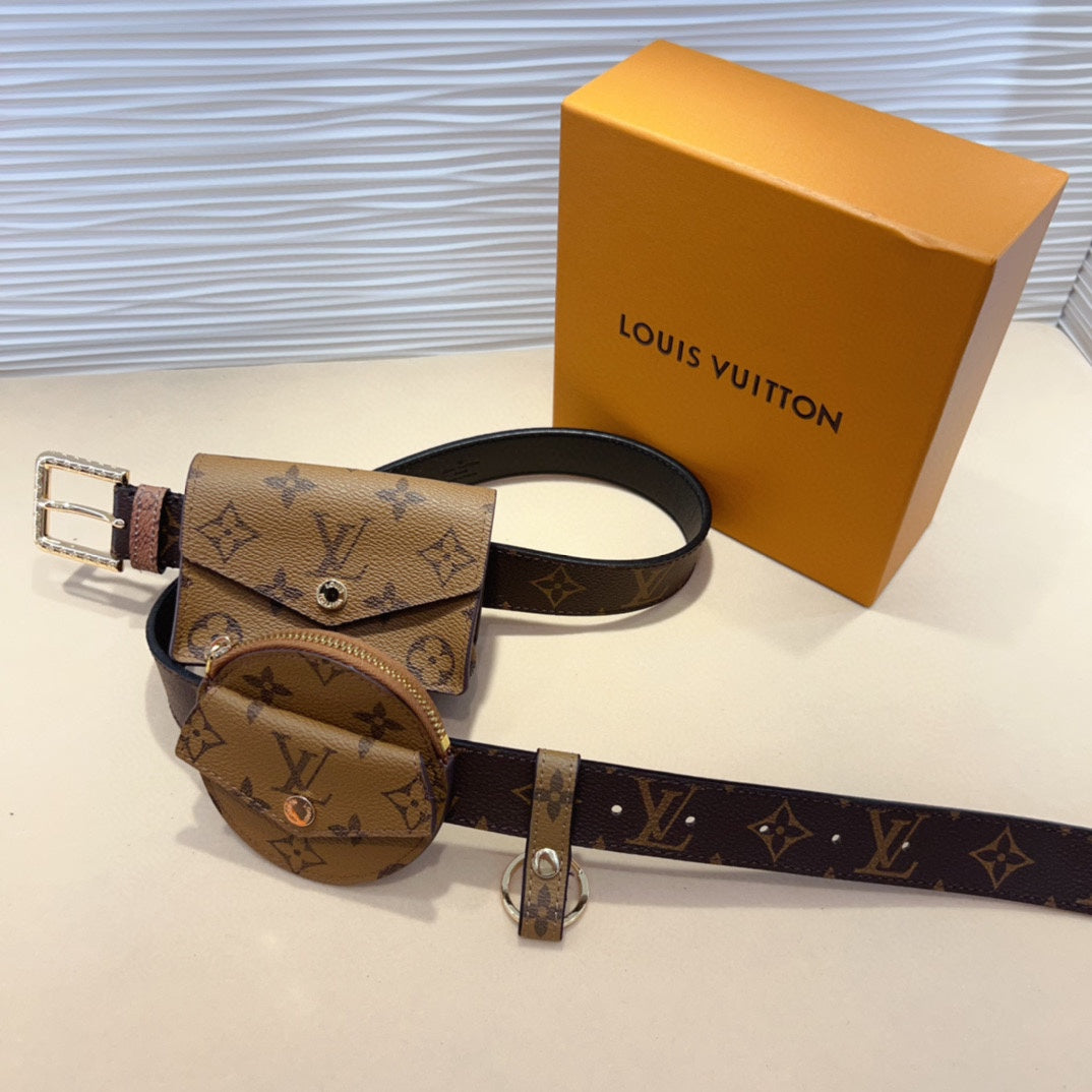 LOUIS VUITTON LV Daily Multi Pocket 30mm Belt Bag Light Brown Leather