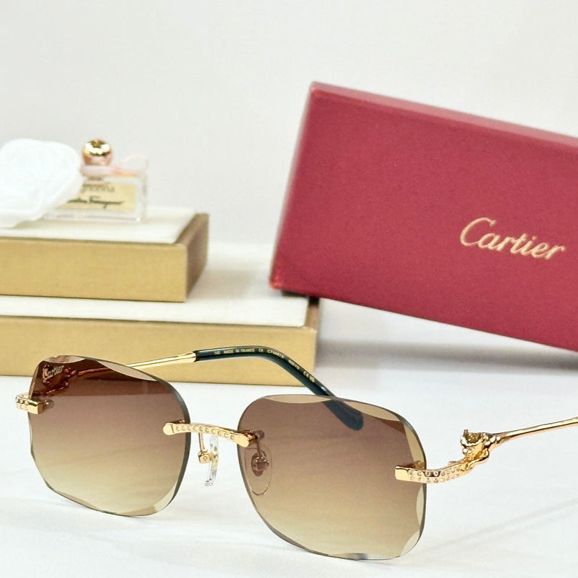 CARTIER PANTHÈRE RIMLESS RECTANGULAR FRAME SUNGLASSES CT0687S IN METAL