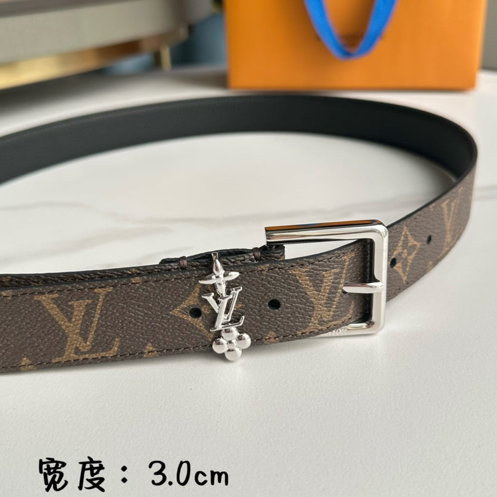 LOUIS VUITTON LV BLOOM 30MM BELT IN BROWN MONOGRAM CALFSKIN SILVER HARDWARE