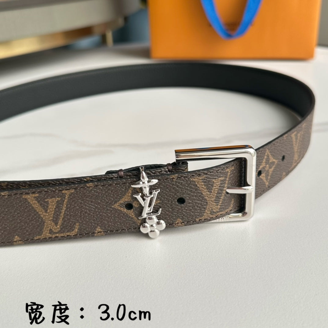 LOUIS VUITTON LV BLOOM 30MM BELT IN BROWN MONOGRAM CALFSKIN SILVER HARDWARE
