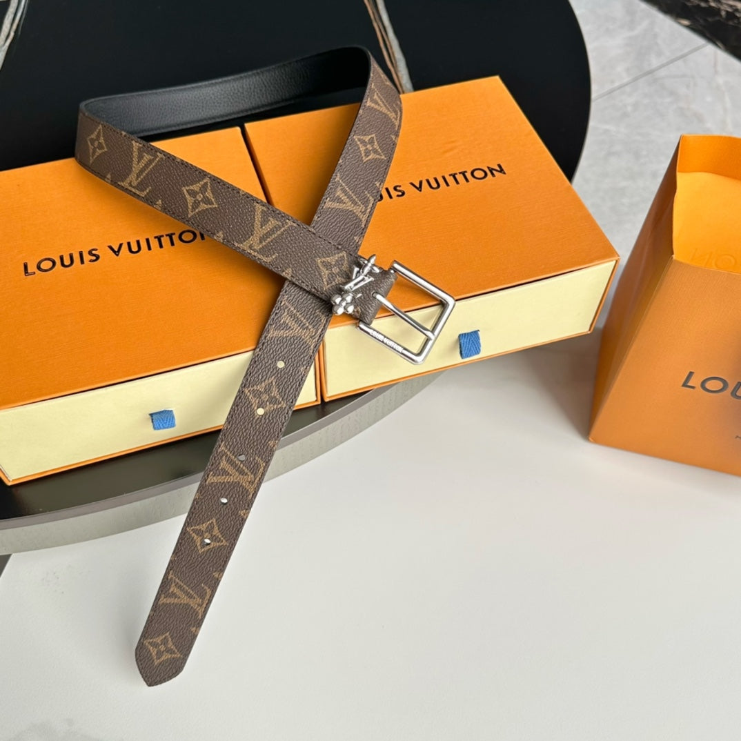 LOUIS VUITTON LV BLOOM 30MM BELT IN BROWN MONOGRAM CALFSKIN SILVER HARDWARE
