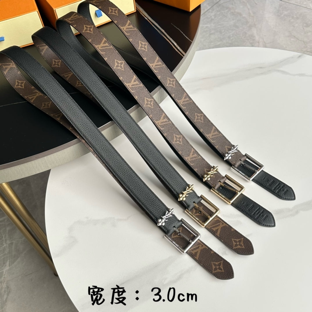 LOUIS VUITTON LV BLOOM 30MM BELT IN BROWN MONOGRAM CALFSKIN SILVER HARDWARE