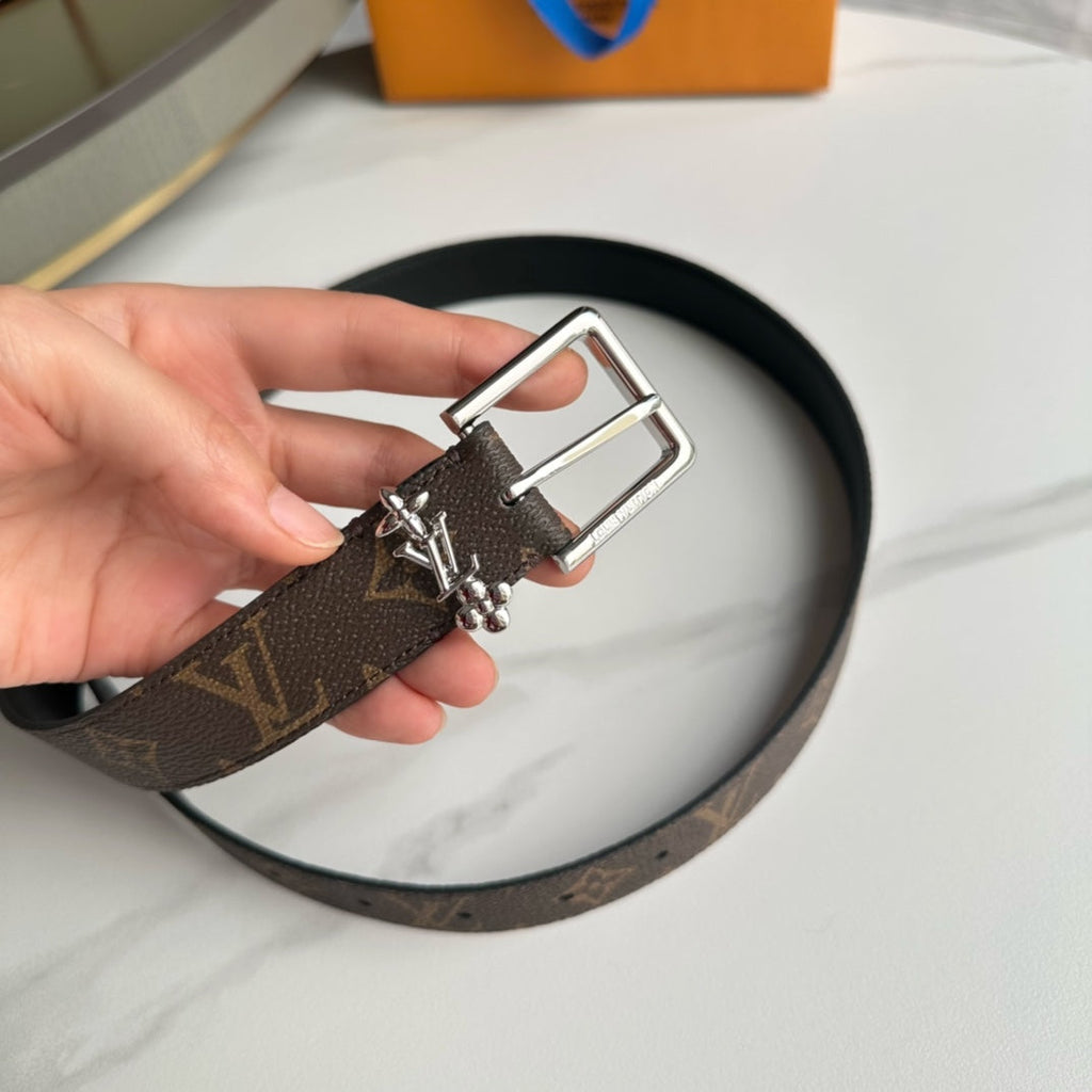 LOUIS VUITTON LV BLOOM 30MM BELT IN BROWN MONOGRAM CALFSKIN SILVER HARDWARE