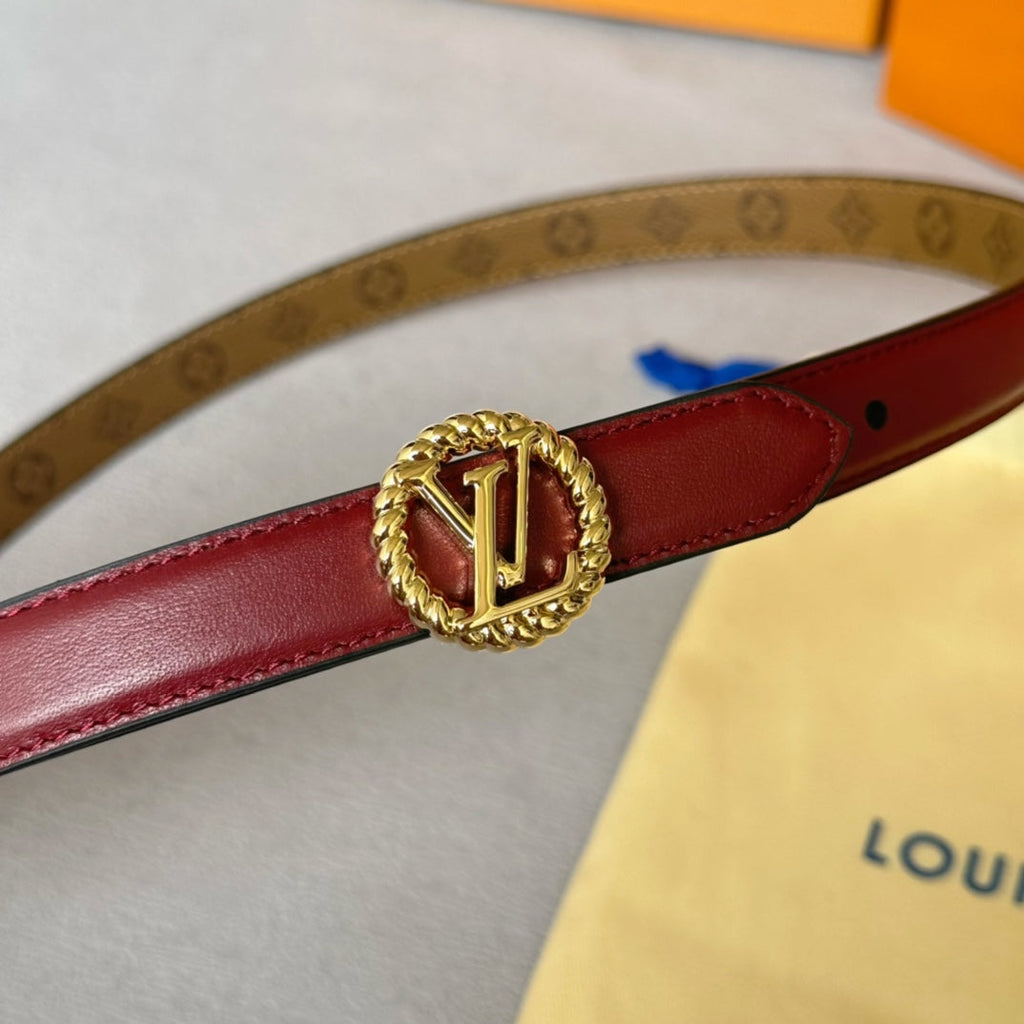 LOUIS VUITTON LV Circle Nautical 20mm Reversible Belt Gold Buckle Burgundy Light Brown Lambskin