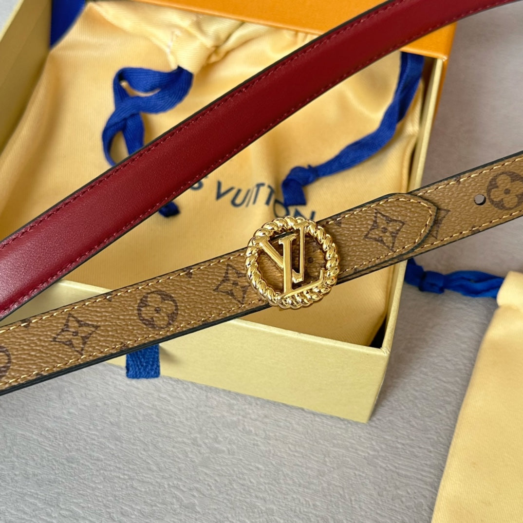 LOUIS VUITTON LV Circle Nautical 20mm Reversible Belt Gold Buckle Burgundy Light Brown Lambskin