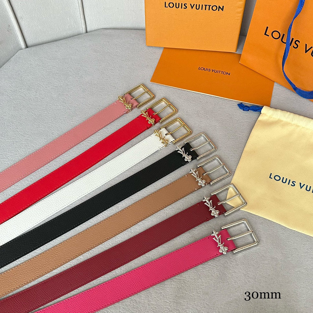 LOUIS VUITTON LV Bloom 30mm Belt Silver Buckle Hot Pink Brown Leather