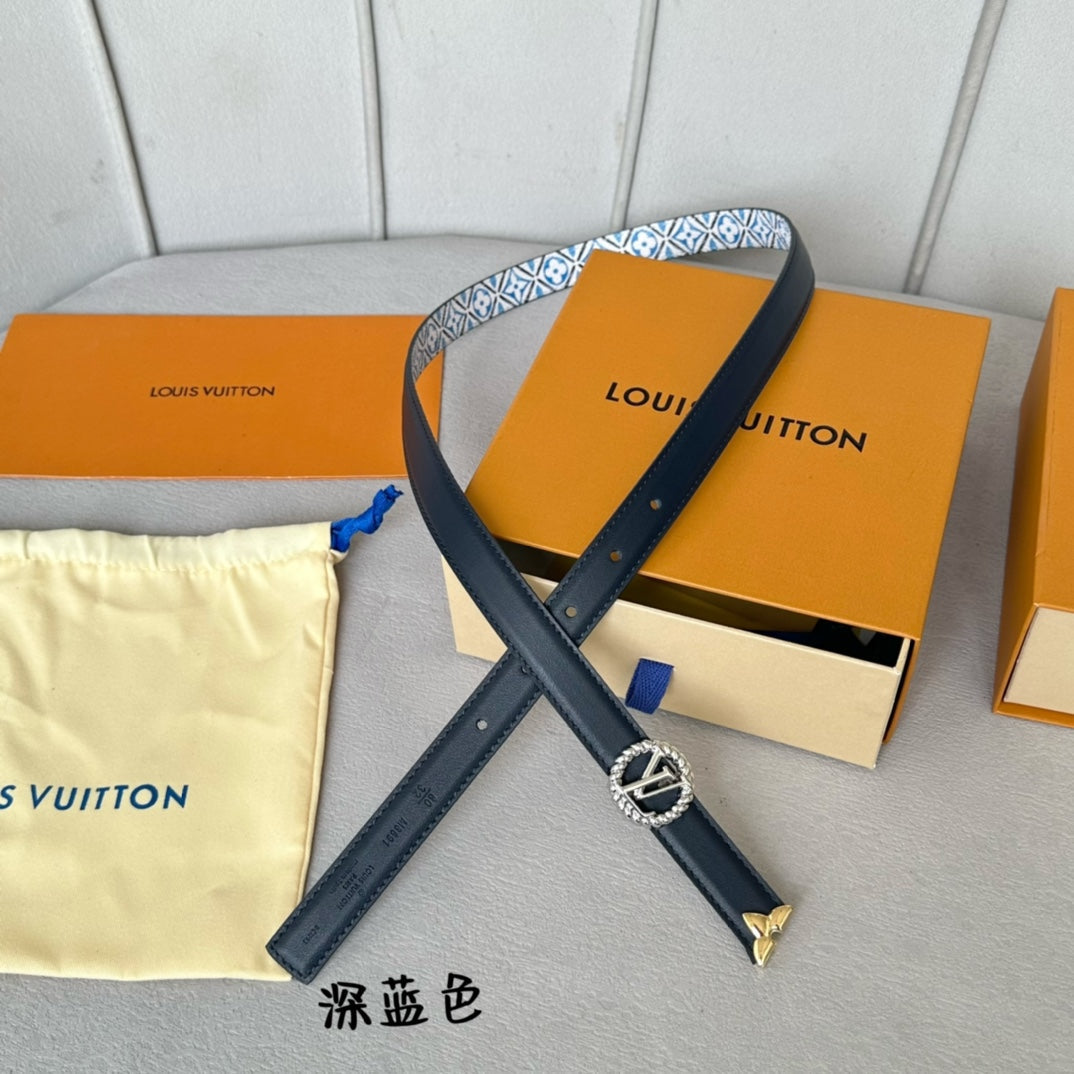 LOUIS VUITTON PRETTY LV 20MM REVERSIBLE BELT WHITE AND BLUE CALFSKIN SILVER MIX GOLD HARDWARE