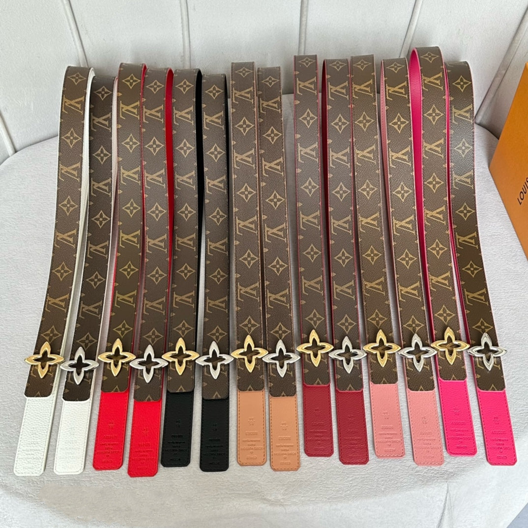 LOUIS VUITTON LV Flowergram 30mm Reversible Belt Silver Buckle Hot Pink Brown Leather