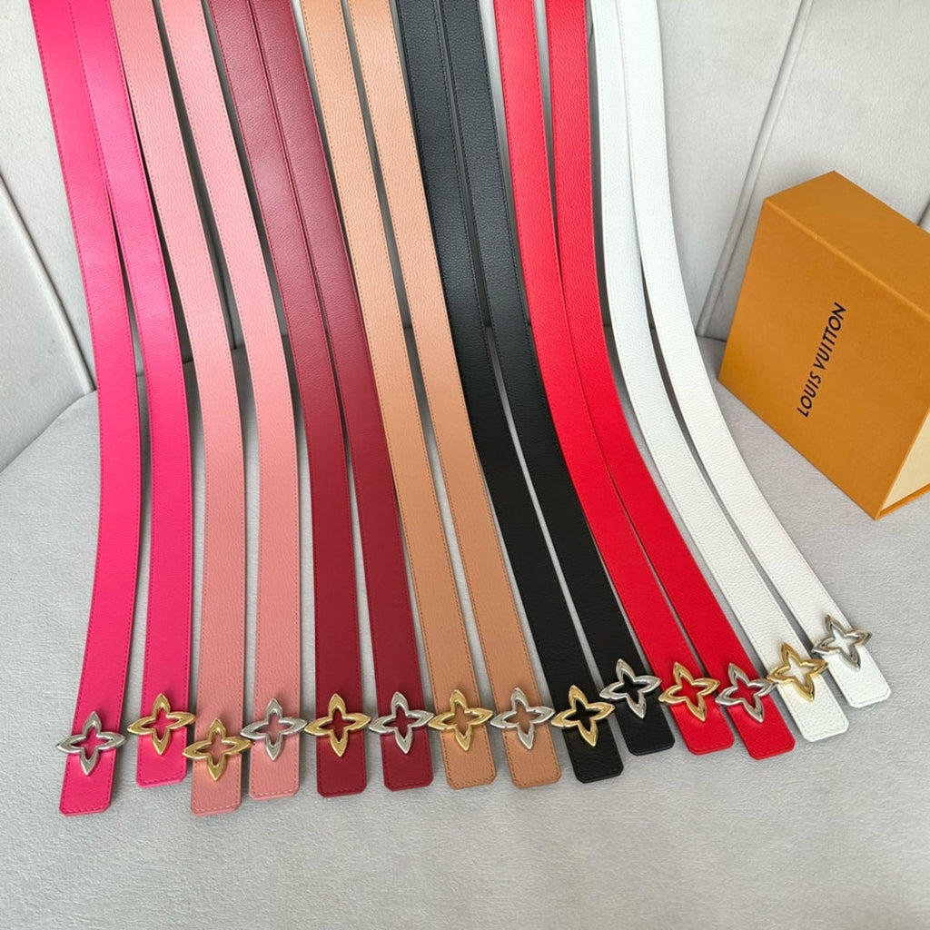 LOUIS VUITTON LV Flowergram 30mm Reversible Belt Silver Buckle Red Brown Leather