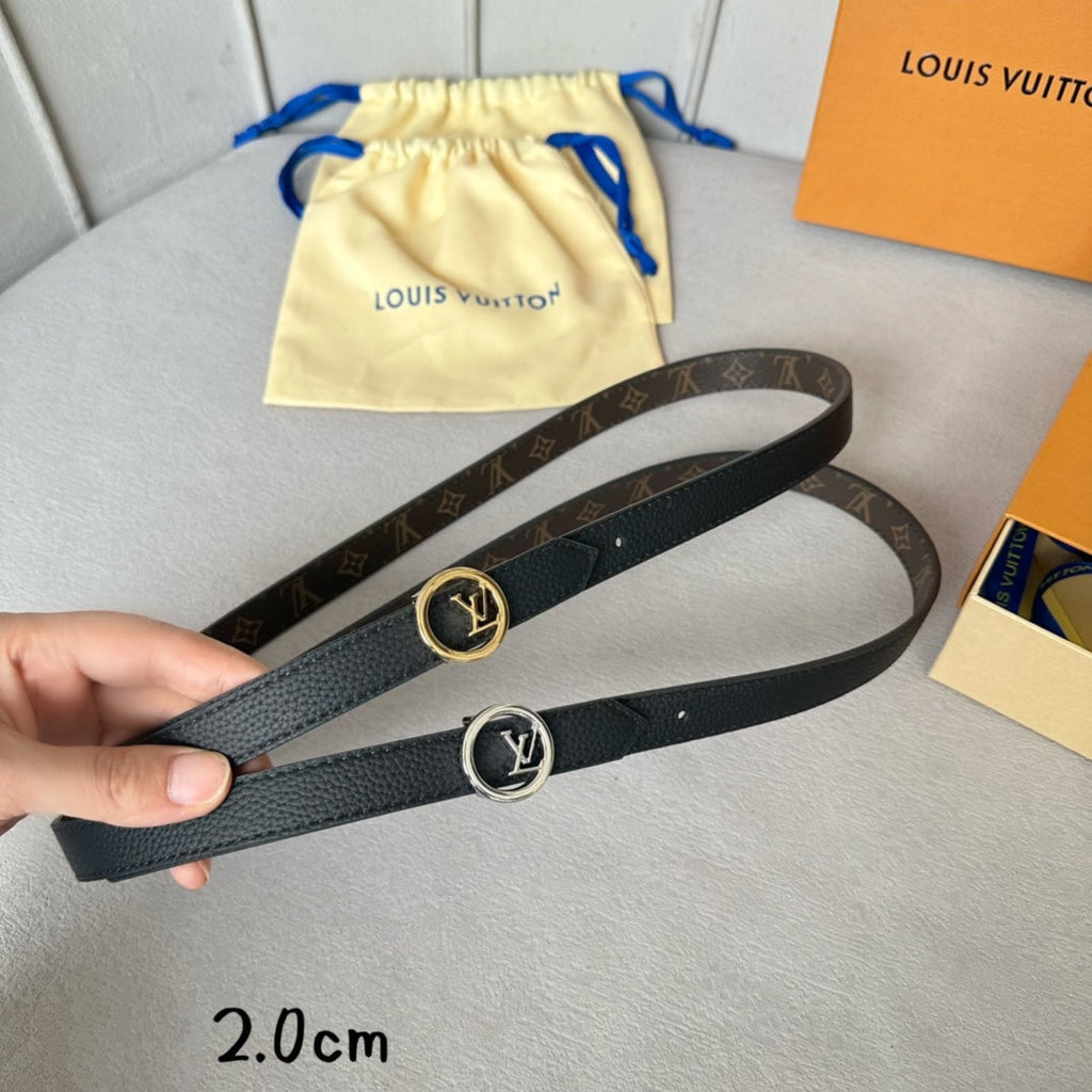 LOUIS VUITTON LV Circle 20mm Reversible Belt Gold Buckle Black Brown Leather