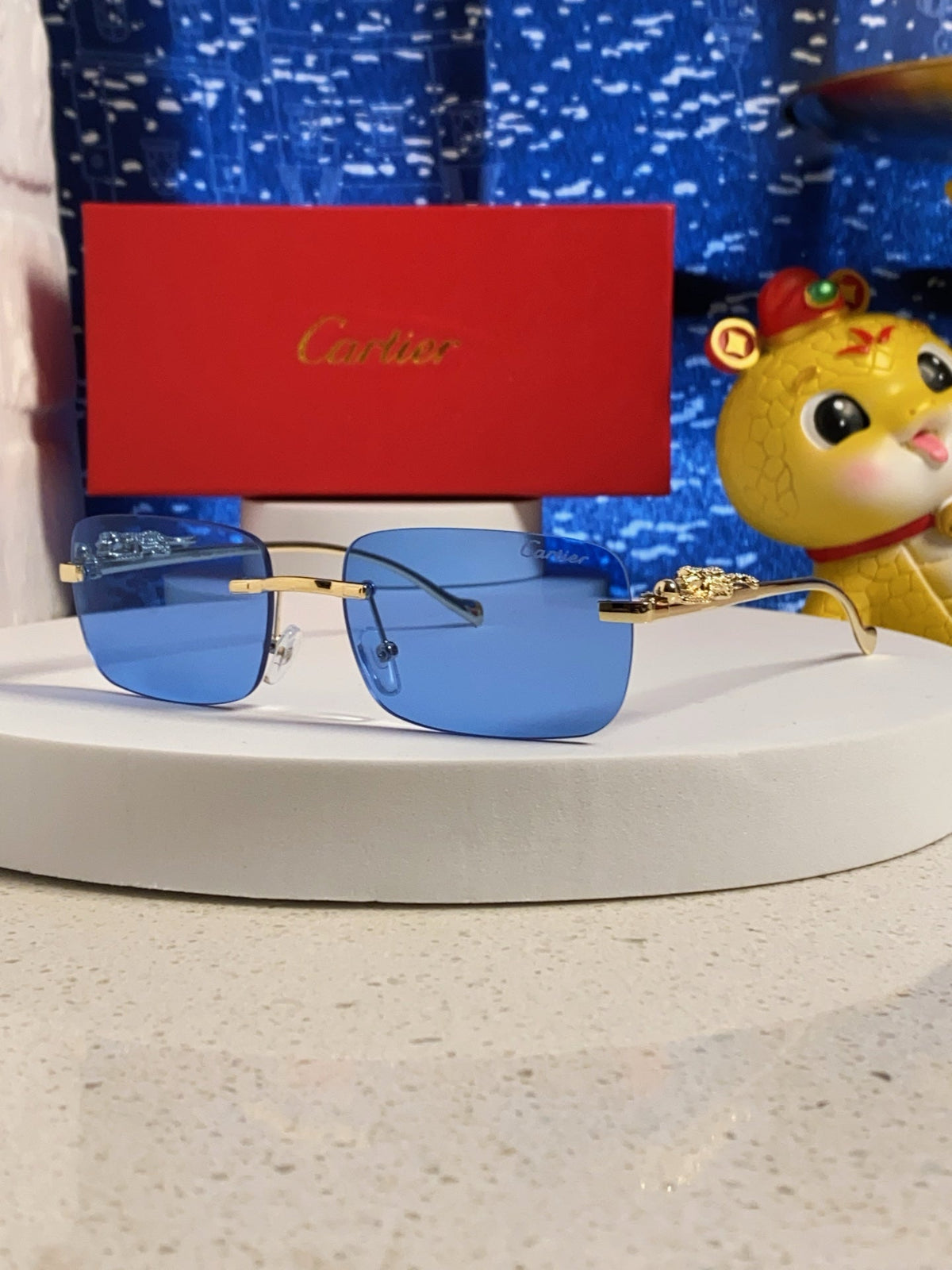 CARTIER PANTHÈRE RIMLESS RECTANGULAR FRAME SUNGLASSES 531822 IN METAL