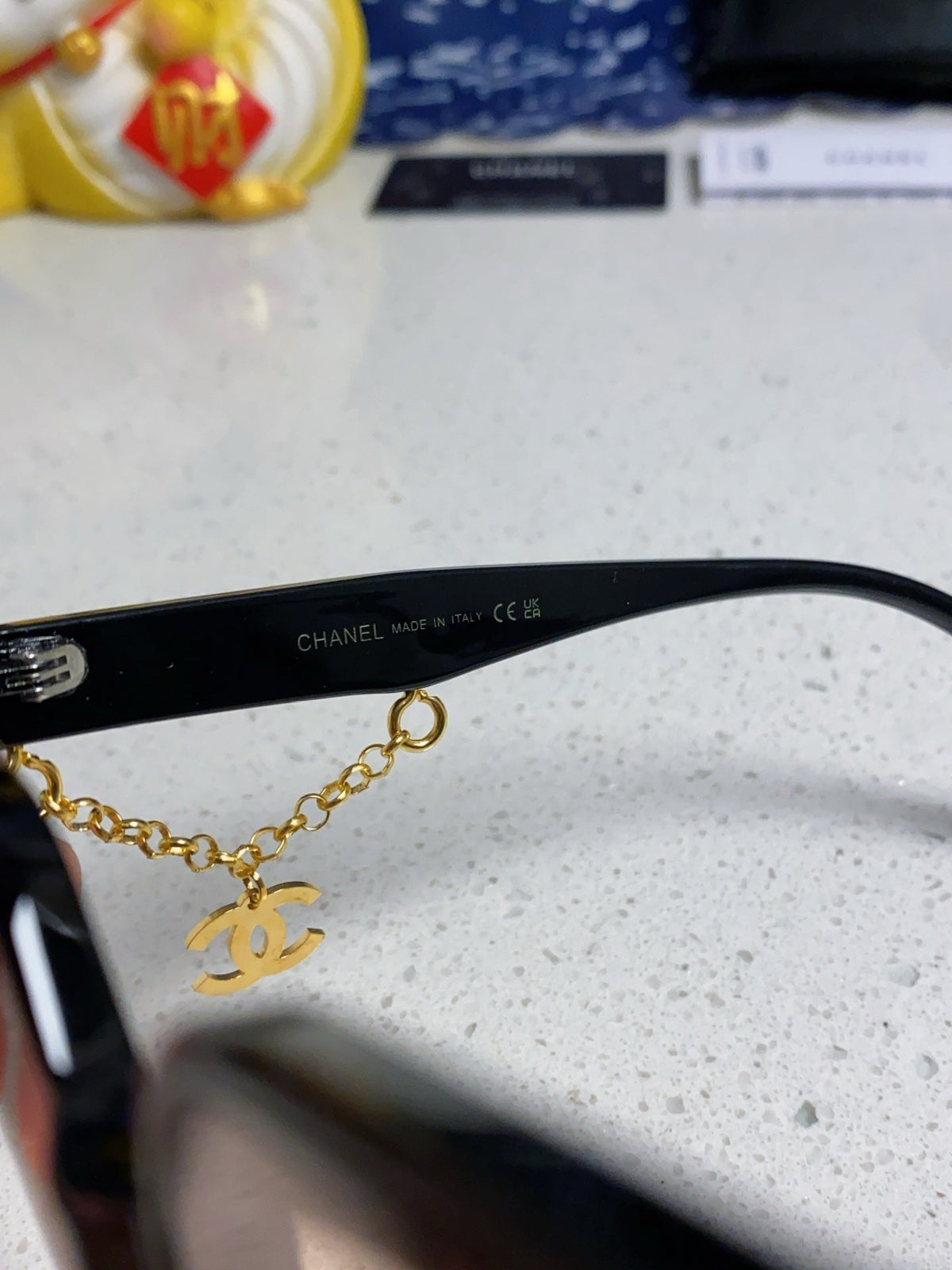 CHANEL SQUARE SUNGLASSES 641807 IN BLACK ACETATE LIGHT BROWN LENSES