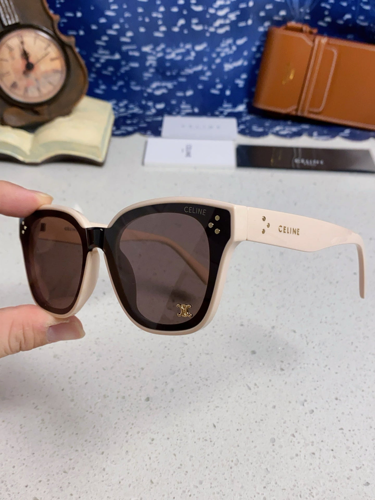 CELINE SQUARE SUNGLASSES 575841 IN NUDE ACETATE