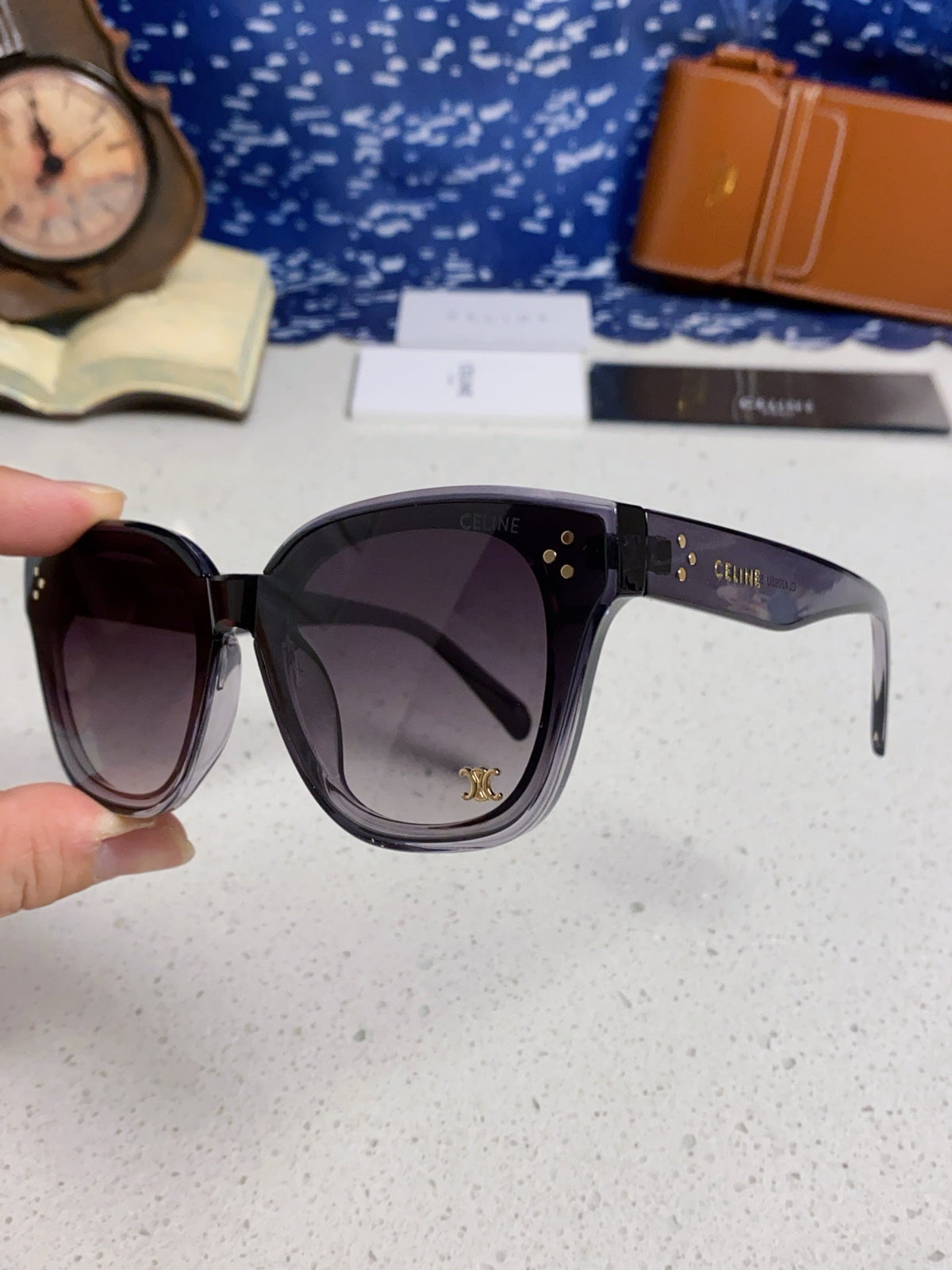 CELINE SQUARE SUNGLASSES 575843 IN BLACK ACETATE GRADIENT SMOKE LENSES